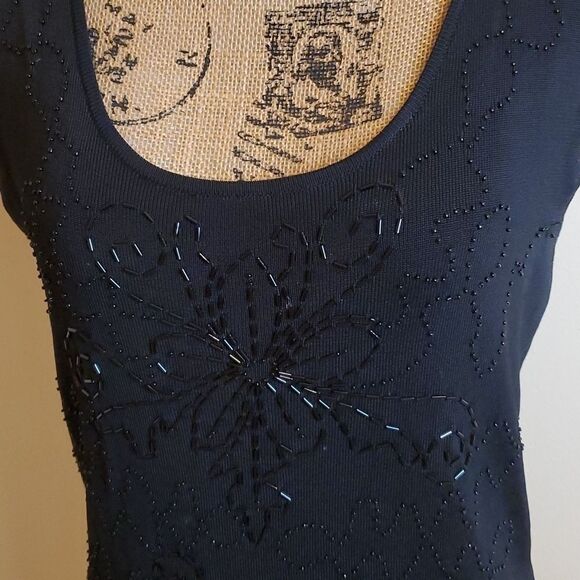 Venini black beaded top with fringe size Large - Picture 2 of 10